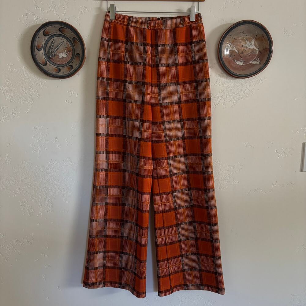 Vintage 80s Pykettes Orange & Brown Plaid Wide Leg Pants